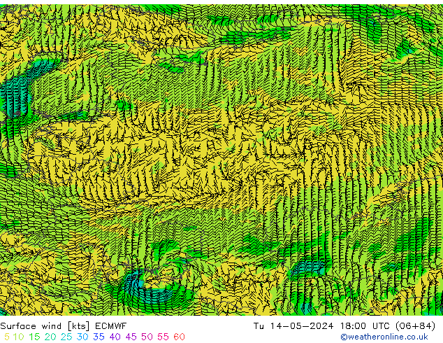 Vento 10 m ECMWF Ter 14.05.2024 18 UTC