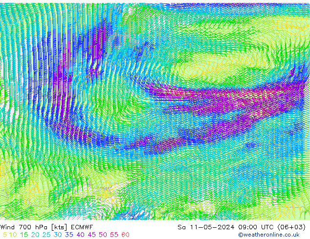Wind 700 hPa ECMWF za 11.05.2024 09 UTC