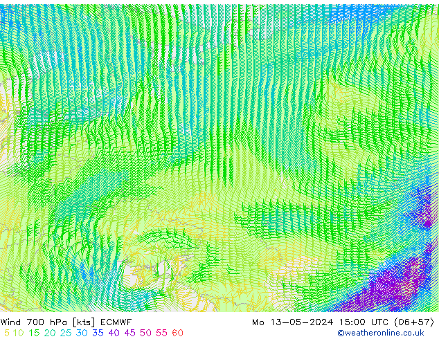 Wind 700 hPa ECMWF Mo 13.05.2024 15 UTC
