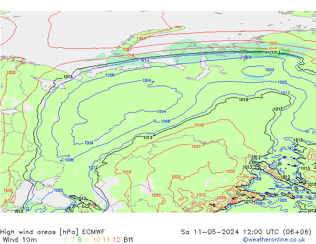 High wind areas ECMWF sam 11.05.2024 12 UTC