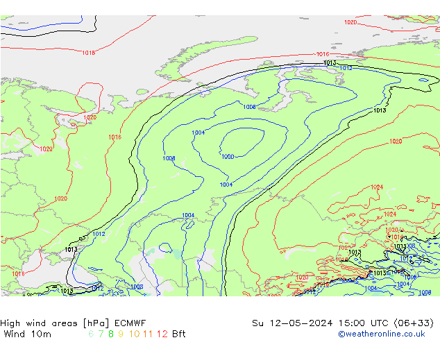 High wind areas ECMWF Dom 12.05.2024 15 UTC