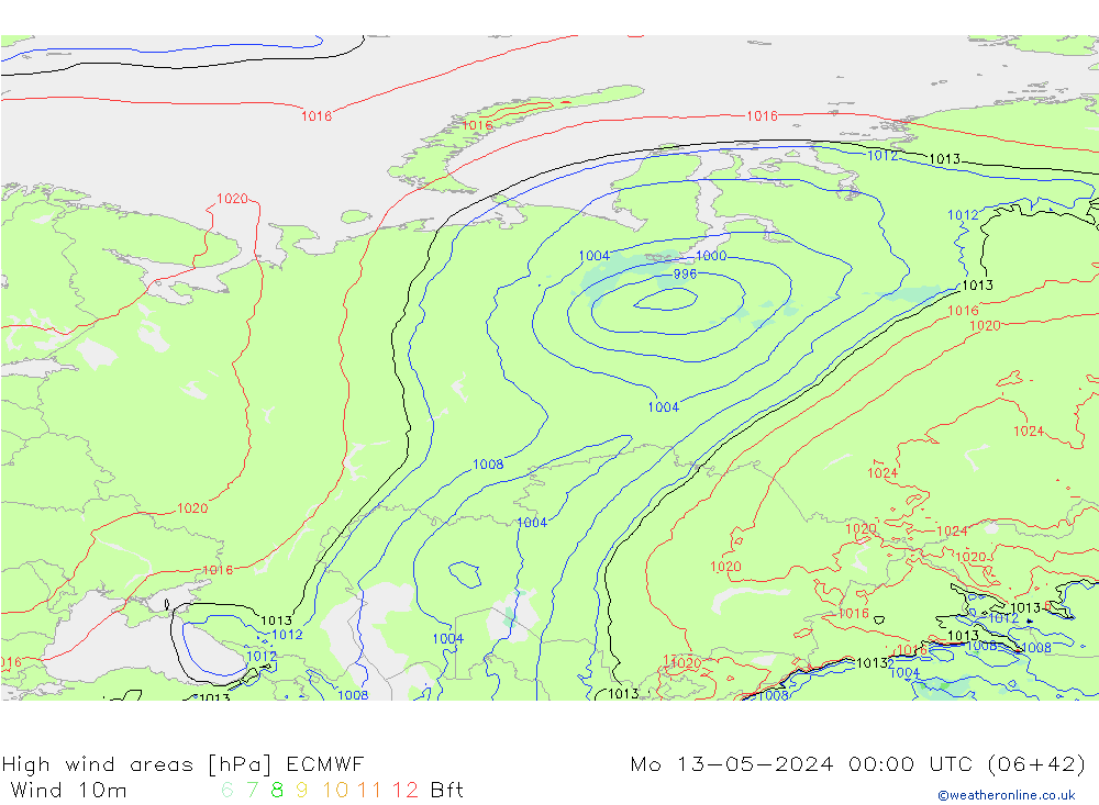 yüksek rüzgarlı alanlar ECMWF Pzt 13.05.2024 00 UTC