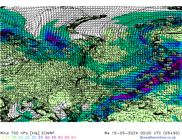 Wind 700 hPa ECMWF wo 15.05.2024 00 UTC