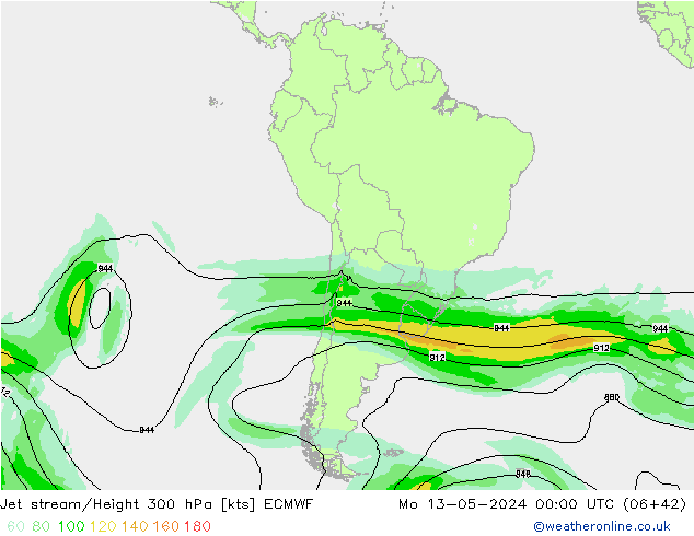 Jet stream/Height 300 hPa ECMWF Mo 13.05.2024 00 UTC