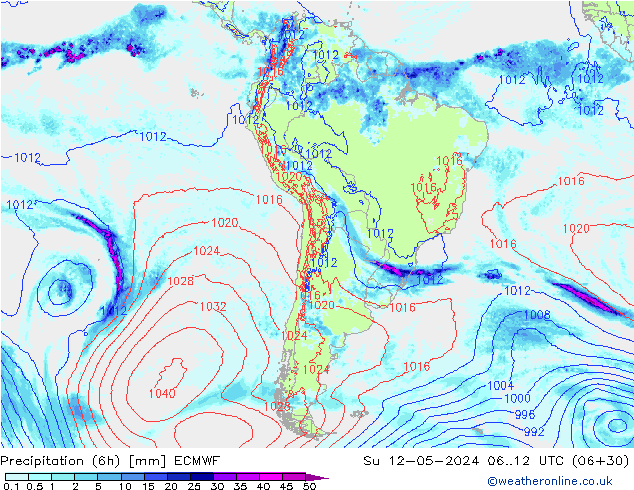 Z500/Yağmur (+YB)/Z850 ECMWF Paz 12.05.2024 12 UTC