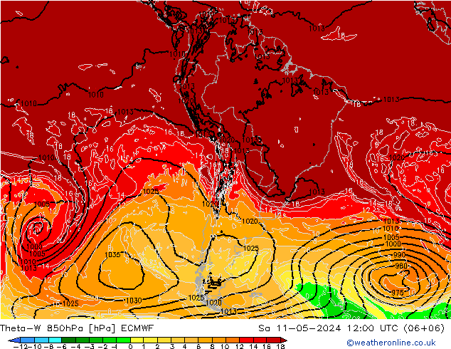 Theta-W 850гПа ECMWF сб 11.05.2024 12 UTC