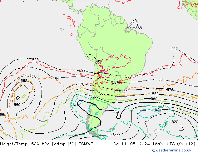 Z500/Rain (+SLP)/Z850 ECMWF Sáb 11.05.2024 18 UTC