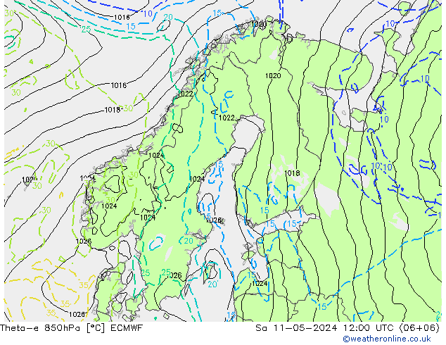 Theta-e 850hPa ECMWF Sa 11.05.2024 12 UTC