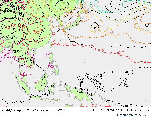 Height/Temp. 925 гПа ECMWF сб 11.05.2024 12 UTC