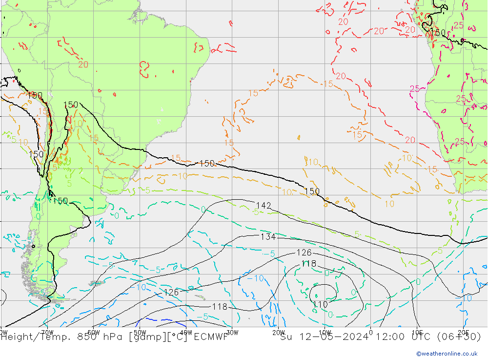 Z500/Rain (+SLP)/Z850 ECMWF Su 12.05.2024 12 UTC