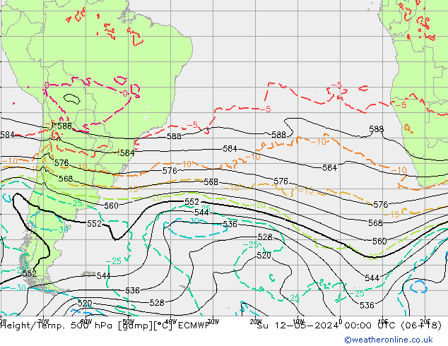 Z500/Rain (+SLP)/Z850 ECMWF Dom 12.05.2024 00 UTC