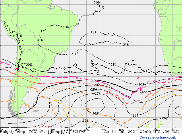 Height/Temp. 700 hPa ECMWF Sáb 11.05.2024 09 UTC