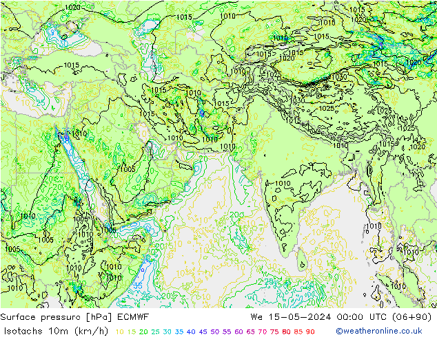 Isotachen (km/h) ECMWF wo 15.05.2024 00 UTC