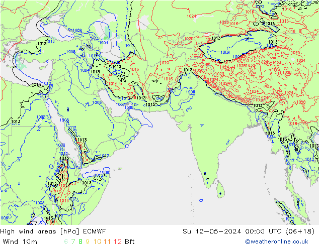 High wind areas ECMWF Su 12.05.2024 00 UTC