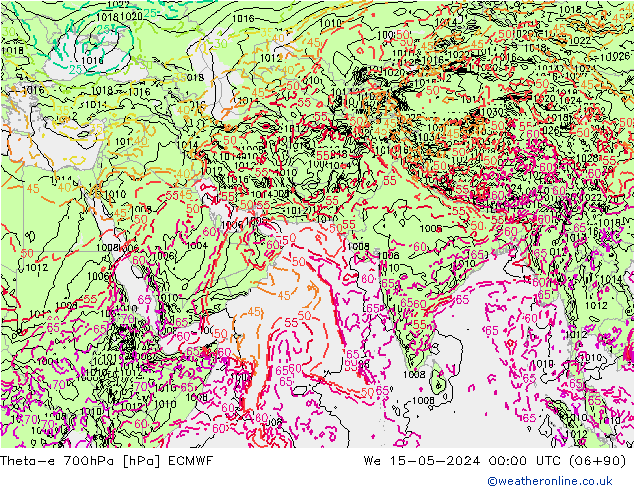 Theta-e 700hPa ECMWF 星期三 15.05.2024 00 UTC