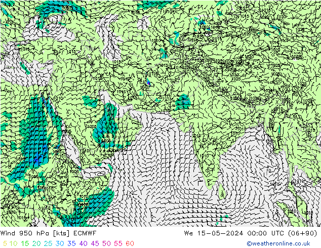 风 950 hPa ECMWF 星期三 15.05.2024 00 UTC