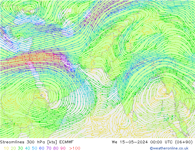 风 300 hPa ECMWF 星期三 15.05.2024 00 UTC