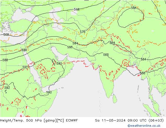 Hoogte/Temp. 500 hPa ECMWF za 11.05.2024 09 UTC