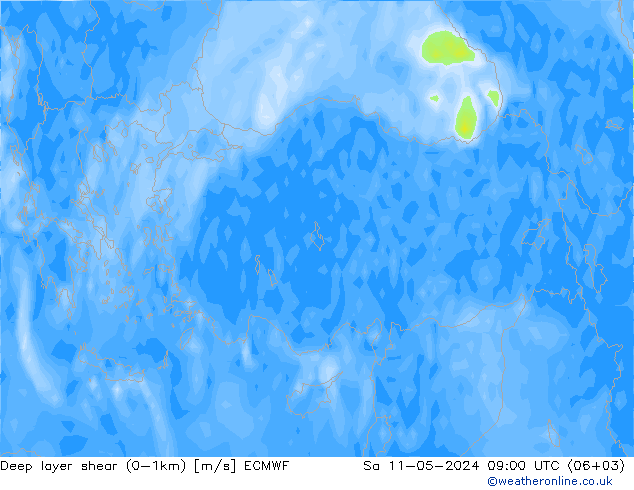 Deep layer shear (0-1km) ECMWF Sa 11.05.2024 09 UTC