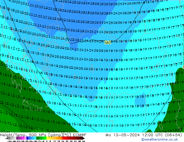 Z500/Rain (+SLP)/Z850 ECMWF пн 13.05.2024 12 UTC