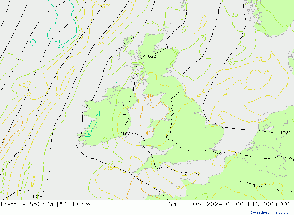 Theta-e 850гПа ECMWF сб 11.05.2024 06 UTC