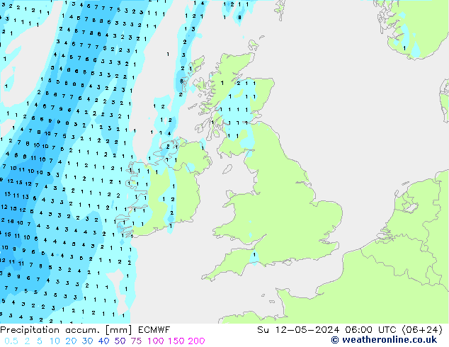 Precipitation accum. ECMWF Dom 12.05.2024 06 UTC