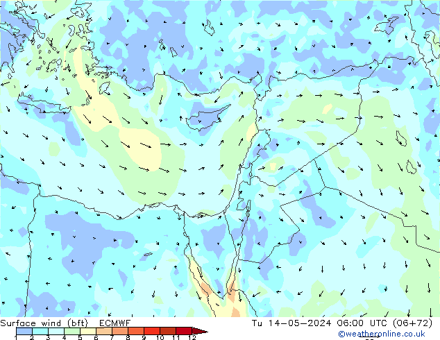 Vento 10 m (bft) ECMWF Ter 14.05.2024 06 UTC