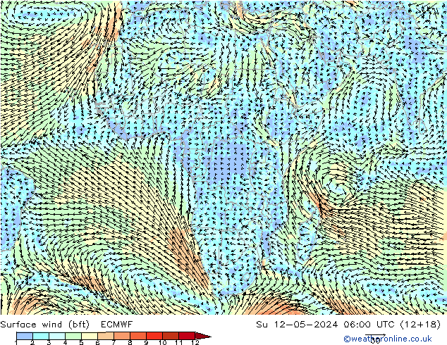 Surface wind (bft) ECMWF Su 12.05.2024 06 UTC