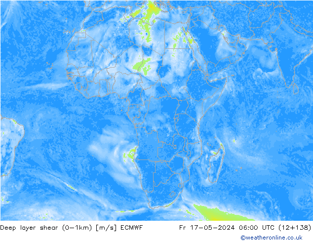 Deep layer shear (0-1km) ECMWF пт 17.05.2024 06 UTC