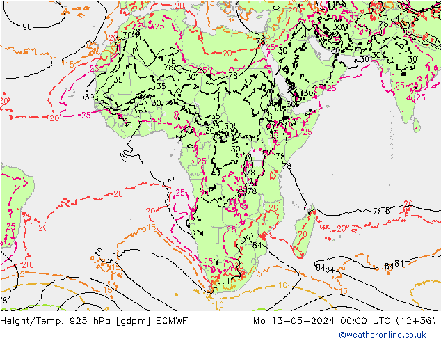 Hoogte/Temp. 925 hPa ECMWF ma 13.05.2024 00 UTC