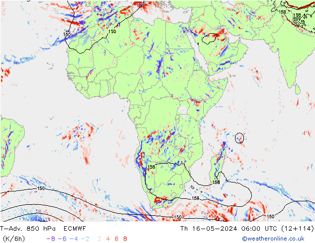 T-Adv. 850 hPa ECMWF jue 16.05.2024 06 UTC
