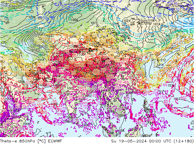 Theta-e 850hPa ECMWF  19.05.2024 00 UTC