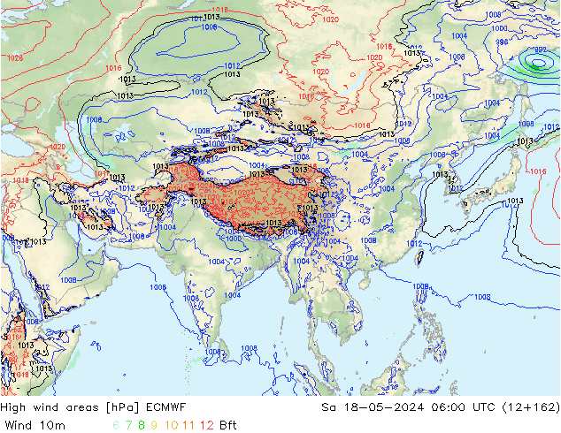 yüksek rüzgarlı alanlar ECMWF Cts 18.05.2024 06 UTC