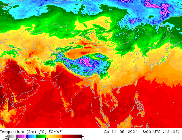 Temperatura (2m) ECMWF sáb 11.05.2024 18 UTC