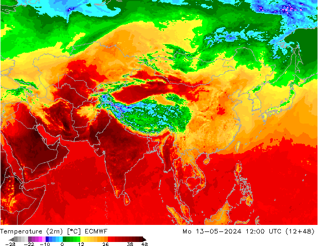 Temperature (2m) ECMWF Mo 13.05.2024 12 UTC