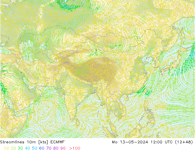 Linha de corrente 10m ECMWF Seg 13.05.2024 12 UTC