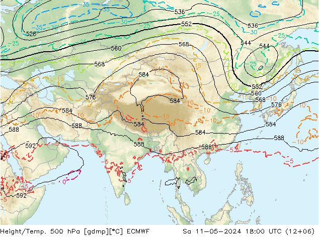 Z500/Rain (+SLP)/Z850 ECMWF sab 11.05.2024 18 UTC