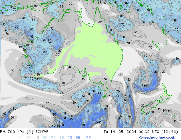 RH 700 hPa ECMWF Tu 14.05.2024 00 UTC