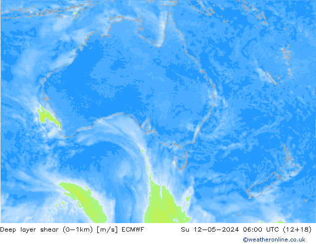 Deep layer shear (0-1km) ECMWF Dom 12.05.2024 06 UTC