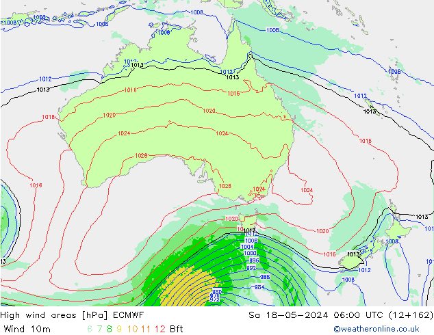 High wind areas ECMWF Sáb 18.05.2024 06 UTC