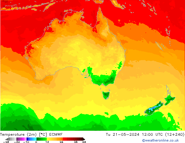 Sıcaklık Haritası (2m) ECMWF Sa 21.05.2024 12 UTC