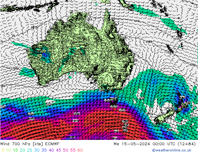 Wind 700 hPa ECMWF Mi 15.05.2024 00 UTC