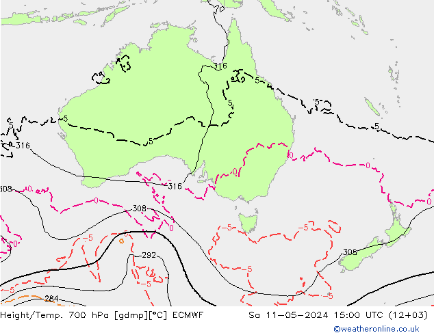 Height/Temp. 700 hPa ECMWF Sa 11.05.2024 15 UTC