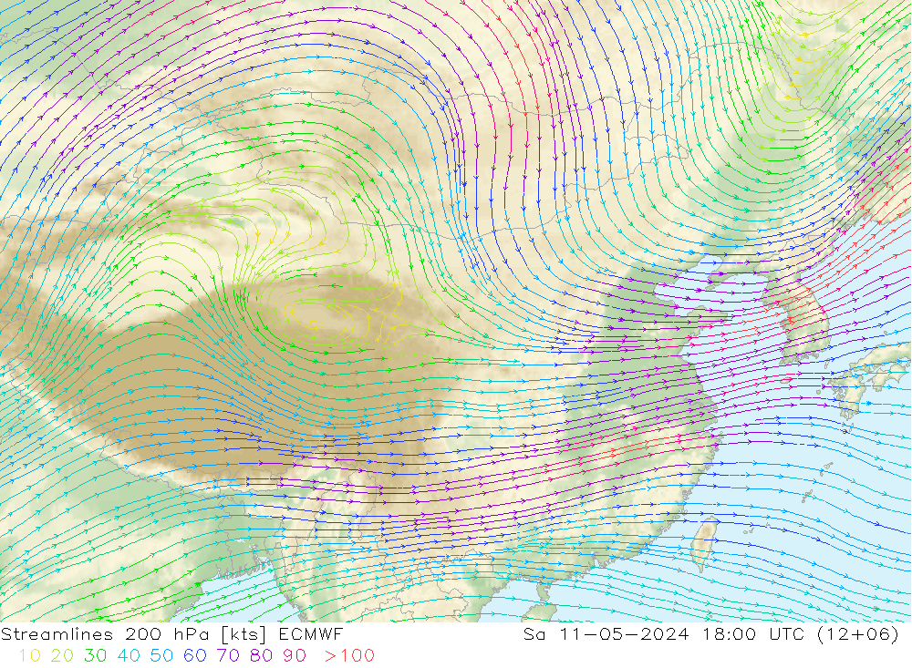风 200 hPa ECMWF 星期六 11.05.2024 18 UTC