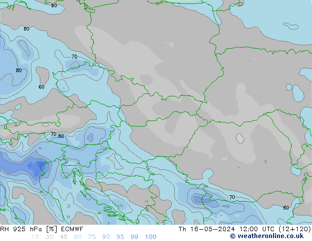 RH 925 hPa ECMWF czw. 16.05.2024 12 UTC