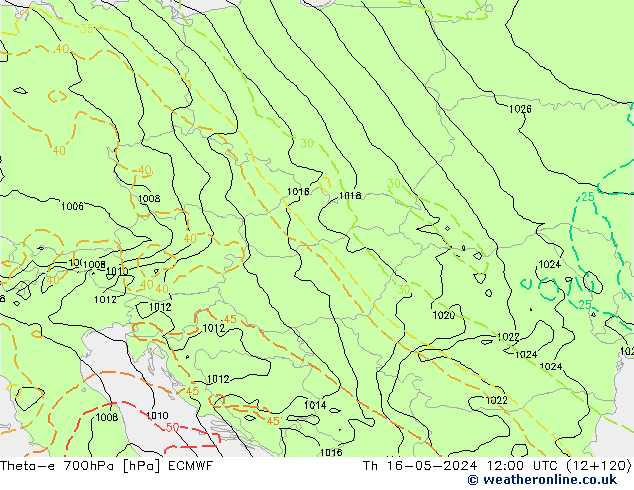 Theta-e 700hPa ECMWF Th 16.05.2024 12 UTC