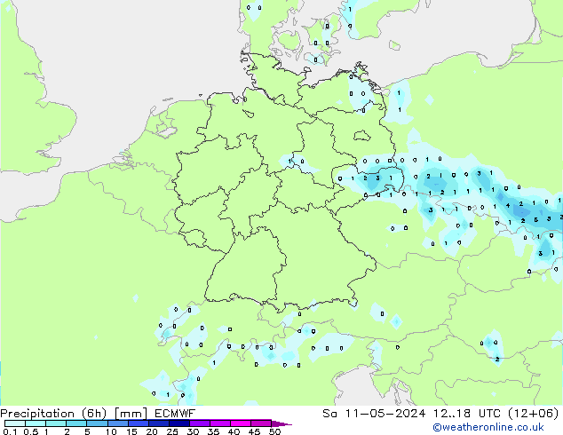 Precipitación (6h) ECMWF sáb 11.05.2024 18 UTC