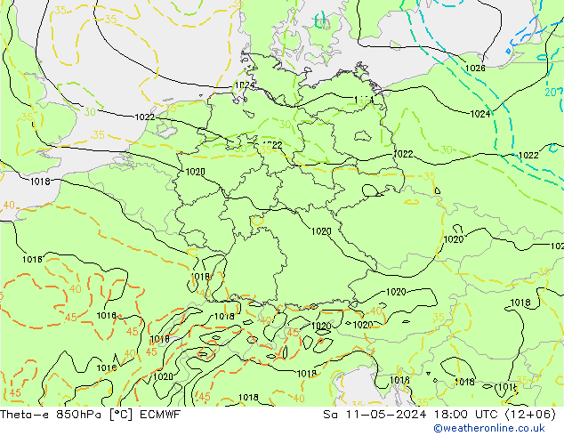 Theta-e 850hPa ECMWF Sa 11.05.2024 18 UTC