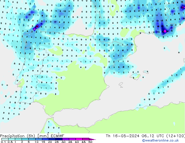 Z500/Rain (+SLP)/Z850 ECMWF Th 16.05.2024 12 UTC