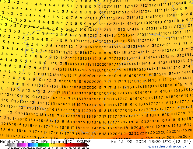 Z500/Rain (+SLP)/Z850 ECMWF Mo 13.05.2024 18 UTC